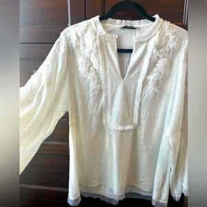 White All over sequin embroidery top